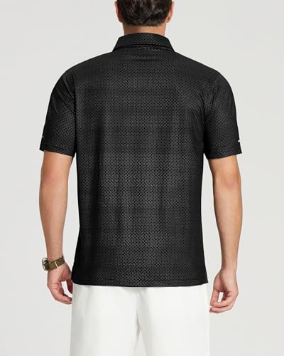 Image of Golf Shirts for Men - Dry Fit Moisture Wicking Short Sleeve Performance Sport Casual Striped Collared Mens Polo Shirt