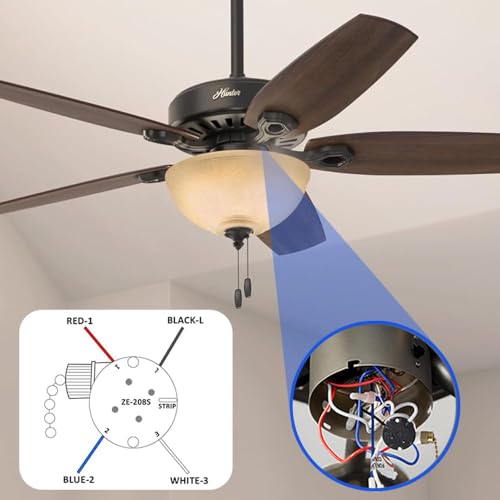 Image of 2PS Ceiling Fan Switch Zing Ear ZE-208s E89885 3 Speed 4 Wire Pull Chain Switch Fan Light Switches Replacement Part with 4 Pre-Installed Wires(Bronze Chain)
