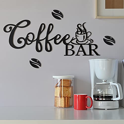 Image of Coffee Bar Sign - Rustic Metal Hanging Decor for Home Office Kitchen (Coffee Bar and Bean Style)