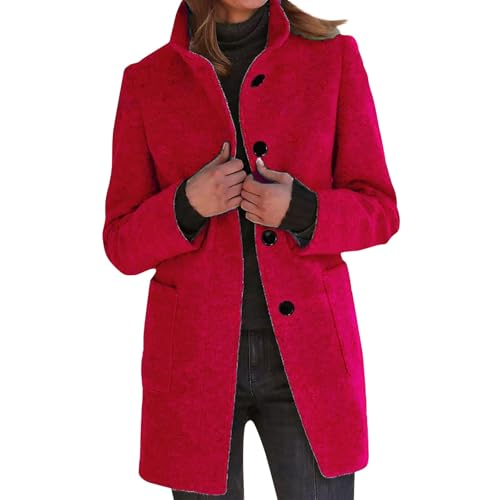 Winter Long Pea Coats for Women Wool Blend Stand Collar Single Breasted Blazer Jacket 2025 Casual Peacoat Overcoat