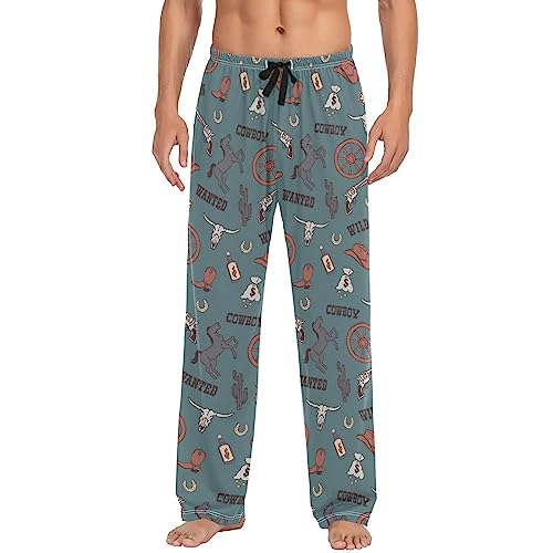 Wild West Cowboy Teal Blue Mens Pajama Pants Lounge Bottoms Soft Sleep Pants M