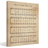 BIWSHA Vintage Christian Music Wall Art Decor, How Great Thou Art Bible Verse Religious Church Hymn Music Sheet Inspirational Canvas Wall Art Prints Decor for Church Prayer Room Home, 11x14 Inch