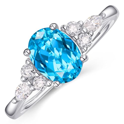 Topaz Engagement Ring for Women 925 Sterling Silver Plated White Gold Oval Cut 1 1/2 CT December Birthstone Wedding Promise Ring Valentine's Day Anniversary Mother's Day Gift for Her Size 11