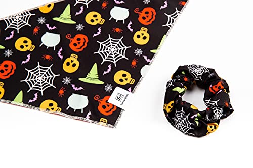 famjamjams Dog Bandana & Matching Scrunchie - Halloween S/M - Pet & Owner Matching Outfits, Polyester Spandex Fabric, Pet Bandana Scrunchie Combo