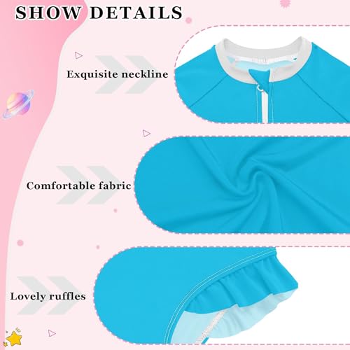 Plain Bright Sky Blue Baby Girl Bathing Suit Long Sleeve UPF 50+ One Piece Toddler Swimsuit Size 3T3