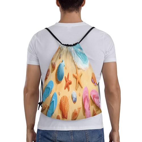 Drawstring Bag, Seashells Starfish And Flip Design Durable Water Resistant For Sport,Travel - Lightweight Sackpack2