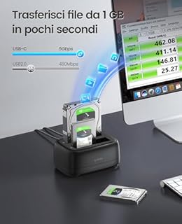 ORICO Dual Bay Docking Station Hard Disk USB 3.2 Gen1 con Clonazione Offline per HDD SSD SATA da 2,5 e 3,5 Pollici, Dock per Disco Rigido Fino a 40TB con UASP e Cavo 2-in-1 (DD28C3-C)