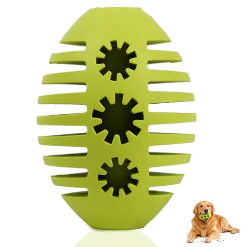 Deeow Natural Rubber Rugby Ball Dog Toy - Interactive Fetching & Chewing Puppy Toys, Slow Feeder Treat Dispenser Pet Toy, World Cup Soccer Teething Relief Puppy Toy for Aggressive Chewers