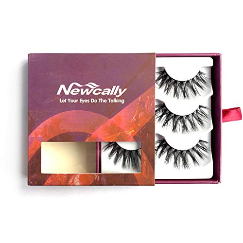 Newcally 3D False Eyelashes Faux Mink Long Dramatic Lashes 3 Pairs