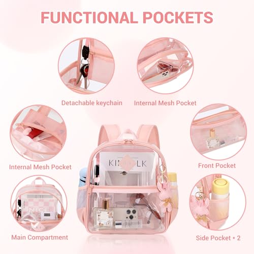 Image of MUSEVOS Clear Backpack for Stadium Events Approved 12x6x12, Thick TPU Mini Clear Bag with Front Pocket for Concert Sport Events Work Travel, Pink