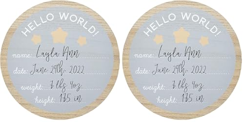 Image of Kate & Milo Hello World Fill-in Wooden Photo Prop with Included Marker, Welcome Baby, New Baby Gift, Gender-Neutral Baby Decor (Pack of 2)