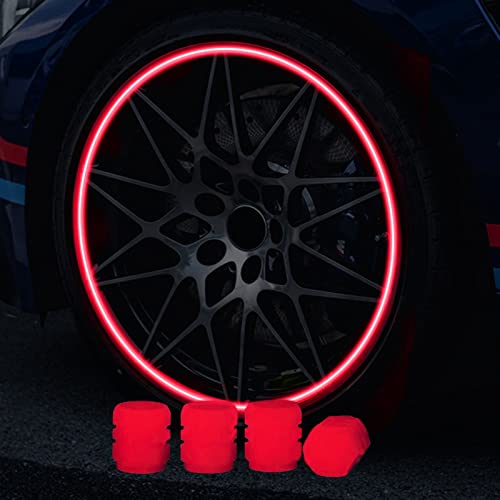 4 tapones luminosos para válvula de coche, con fluorocencia, color azul y verde, para decoración de neumáticos de moto, bicicleta, coche universal (rojo)