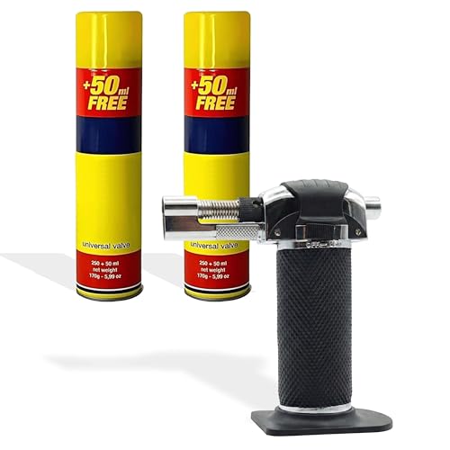 Aspect Blow Torch - 2 Clipper Gas Canisters & 1 Refillable Torch with Adjustable Flame and Safety Lock for Cooking, BBQ, Baking & Welding