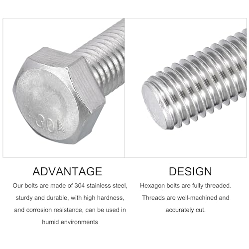 Image of METALLIXITY Hex Head Bolts (5 /8-11 x 2-1 /2 inch) 10Pcs, 304 Stainless Steel 18-8, Fully Threaded, External Hex Drive, Plain Finish, Hex Head Screw Bolt, Silver