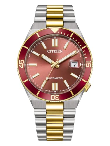 Citizen NJ0234-58X Herrenuhr Automatik Edelstahl silberfarben Bicolor rotes Zifferblatt 40 mm