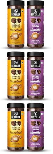 Image of Bevzilla Instant Coffee Combo | 200g Hazelnut & 200g Vanilla Flavoured Instant Coffee Powder | Perfact For Espresso, Latte & Cappuccino | Hot & Cold Brews (Pack of 3)