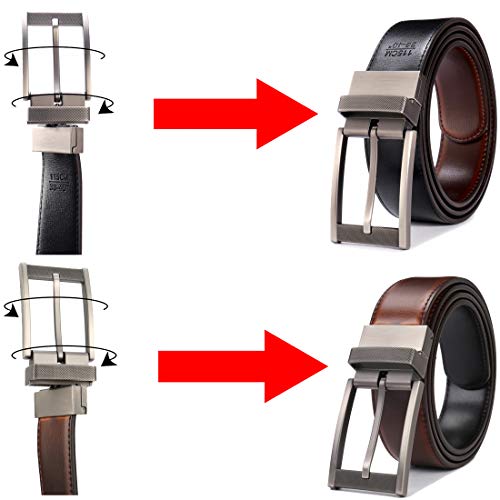 Image of Belts for Men Reversible Leather 1Piece (not 2) 1.25 inch Waist Strap Fashion Dress Buckle Beltox