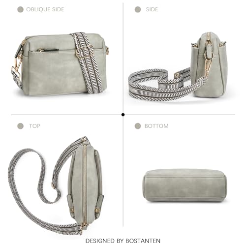 Image of BOSTANTEN Small Crossbody Purse for Women Triple Zip Cell Phone Leather Handbag with Colored Shoulder Strap