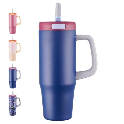 Image of Fijinhom 32 oz Tumbler with Handle, 304 Stainless Steel Insulated Water Bottle Keeps Cold 24 Hours, Water tumbler with flip straw, Insulated Coffee Mug, Travel Cup for Sports & Gifts, Blue