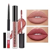 evpct 2Pcs Nude Pink Matte Lip Liner and Lipstick Pencil Makeup Set DNM Brown Liquid Lipstick Lip gloss Stain Set Long Lasting Waterproof labiales mate 24 horas originales matte larga duracion 24 29#