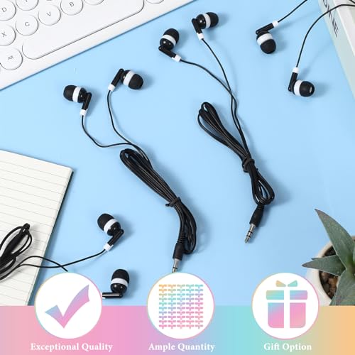 Image of 50 Pack Earbuds Wired Bulk for Classroom 3.5mm Jack, Black