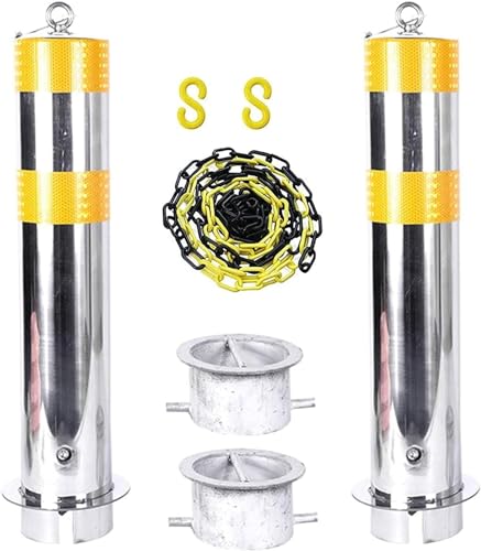 TGBHM Safety Bollard Safety Bollard Post Driveway Barrier 2 Pack Heavy Stainless Steel Parking Bollard for Parking Lot Roads Communities for Parking LotTraffic,Silver-600mmx114mm