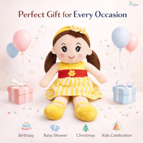 Image of Cute Soft Baby Doll Plush for Kids | Plush Stuffed Toy Doll for Girls & Boys | Super Soft Cuddly Hug Toy Doll | Washable Plush Doll for Girls - 40 CM (Yellow)