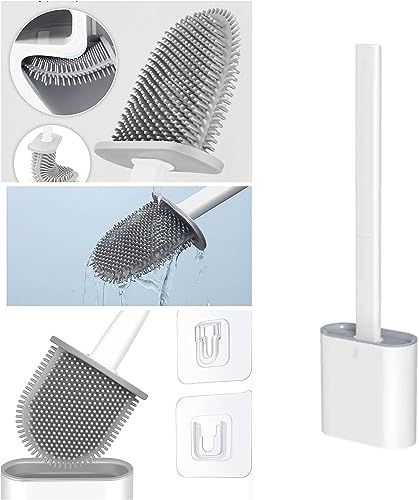 KWIK CLEAN Silicone Toilet Brush & Holder-White Flexible Toilet Bowl Cleaner, Hygenic, Anti-Drip, Quick Dry - Image 2