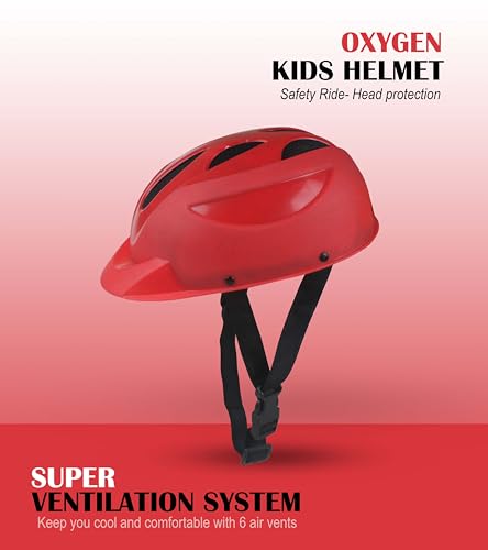 Image of OXYGEN Kids Helmet for Kids Adjustable Cycle Helmet Bicycle Helmet for Kids Age 3 to 8 Years Lightweight ABS Shell EPS Foam Shock Absorbent Ventilated Safety Helmet for Cycling Skating Scootering Red