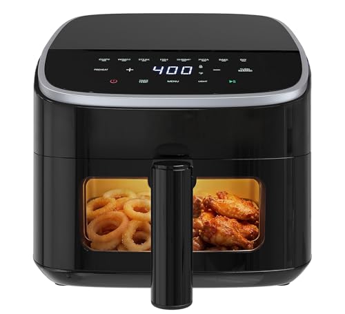 Image of Air Fryer 4QT with Clear Window, Multiple Operation Airfryer Non-Stick Basket Dishwasher Safe, Square Airfryer, Air Fry, Roast, Reheat, Dehydrate, Bake, Steam, 400F Rapid Air Crispy Technology, Black