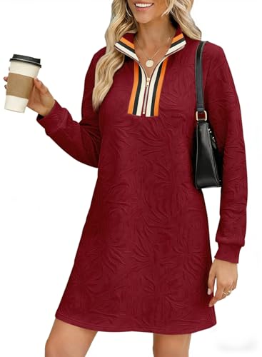 Image of BLENCOT Women's Dress Zip Up Stand Neck Pullover Sweatshirt Mini Dresses