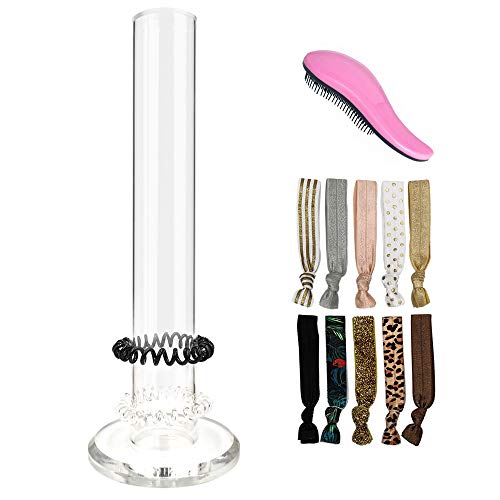 10 Inch Acrylic Scrunchie Holder Stand - Hair Ties Hair Band Holder Vertical Bracelets Hair Display Organizer Holder Stand for Teen Girl Gifts INCLUDED 1 Comb, 10 Hair Bands and 2 Hair Ties