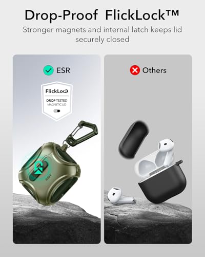 Image of ESR for AirPods 4 Case, Compatible with AirPods 4 Generation Case (2024) (USB-C), Compatible with MagSafe, Drop-Proof Lock, Easy Open, Cyber Series, Army Green
