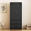 QHITTY Freestanding Bedroom Armoire Wardrobe with 2 Drawers Bedroom Chest Clothes Storage with Clothing Rod and 2 Storage Doors for Bedroom Living Room Black
