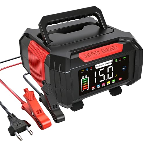 15A Carica Batteria per Auto,12V/24V Mantenitore Caricabatterie Intelligente Portatile per Auto/Moto con Schermo LCD,Protezioni Multiple,per Moto, Auto, Batteria AGM, Barche