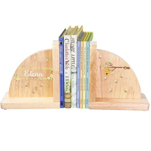 Personalized Honey Bees Natural Childrens Wooden Bookends