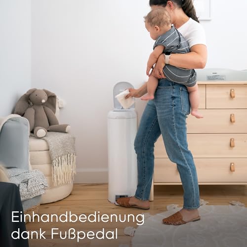 Diaper Genie Platinum Edelstahl Windeleimer mit Fußpedal, neuartiges System mit abreißbaren Beuteln