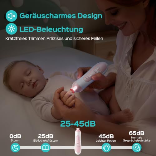 COSLUS C52 Baby Nail File Electric: Fünf Gänge mit LED Sanfter Leuchten 6 Schleifköpfe, geeignet für Babys und Erwachsene – Ansicht 5