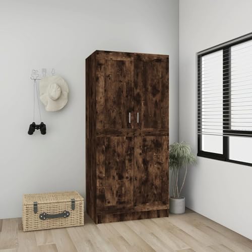 Gecheer Armario Armario Multiusos Armario Ropero Armario Baño Armario Escobero Exterior Armario Exterior Terraza Armarios Dormitorio de Madera Roble Ahumado 82,5x51,5x180 cm
