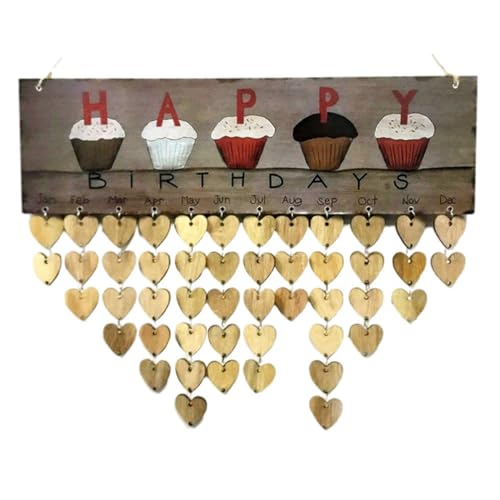 qiqiaollo Family Birthday Reminder Calendar Board, DIY Birthday Gifts for Mother's Day Valentine's Day, Wooden Family Friends Birthday Tracker Wall Hanging with Heart Tags/81