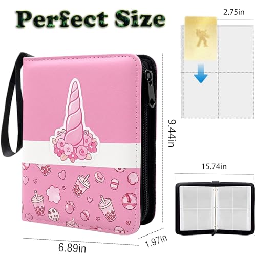 Image of 2 Pink Card Binder, 900 Pocket Trading Card Binder with Zipper, Removable Sleeves Card Album for TCG Cards, Cute Card Binder for Girls