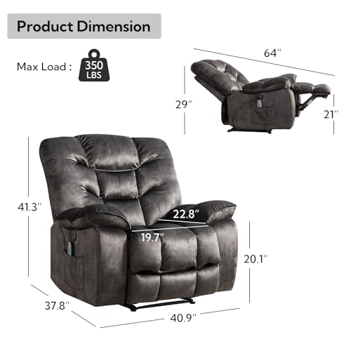 Image of HAOMARKETS Power Recliner Chair with Massage and Heat, 41 inch Wide Electric Reclining Chairs with USB Port, Breathable Fabric Overstuffed Reclining Sofa for Living Room,Grey