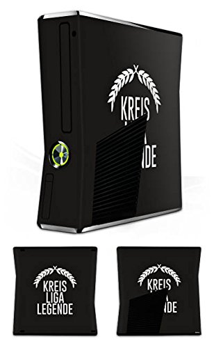 DeinDesign Skin kompatibel mit Microsoft Xbox 360 Slim Folie Sticker Kreisliga Legende Fußballspruch