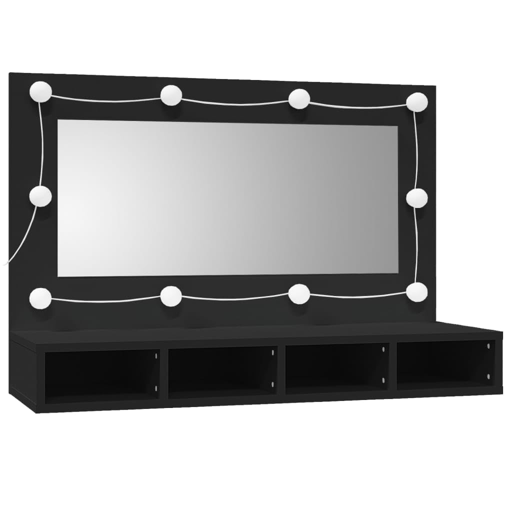 Mueble con Espejo y LED Armario de baño con Espejo Armario Espejo baño con luz Espejo Armario baño Negro 90x31,5x62 cm