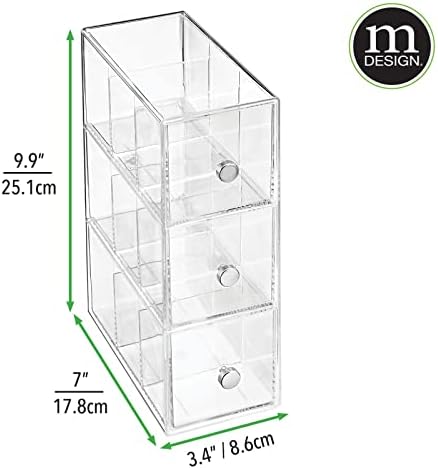 mDesign Kitchen Organiser with 3 Drawers  Storage Box for Tea Bags, Coffee Capsules, Sweeteners and More  Plastic Tea Chest  Set of 2  Clear