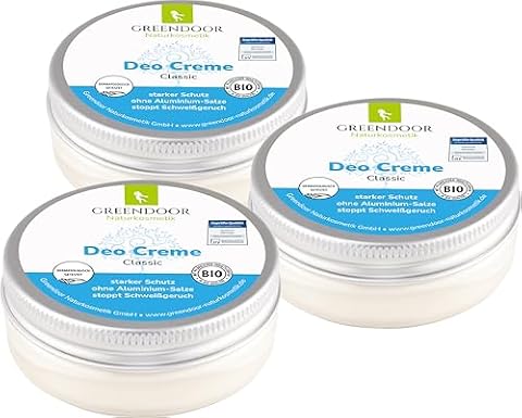 GREENDOOR Dezodorant w kremie bez aluminium, 3 x 50 ml, oszczędny pakiet, naturalny dezodorant w kremie, bez soli aluminiowych, alkohol, parabeny, olej palmowy, aloes, naturalny kosmetyk, dezodorant w