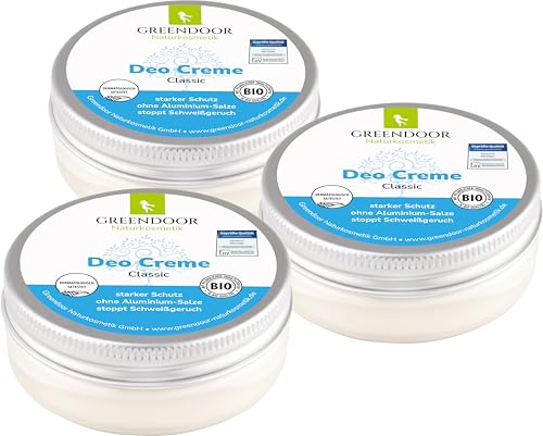 GREENDOOR Deo Creme ohne Aluminium 3 x 50ml SPARPACK, Natur Creme Deodorant, natürlich OHNE Aluminium-Salze Alkohol Parabene Tierversuche Palmöl, Aloe Vera Naturkosmetik, Deocreme Cremedeo Geschenke