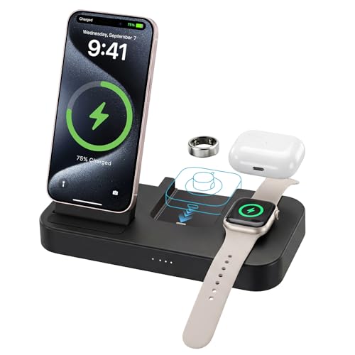 BOVIPO 4 in 1 Charging Station for Oura Ring Gen 4 Charger (Oura Ring Charger NOT Included), Fast Magnetic Charger for iPhone, Apple Watch, AirPods, Wireless Charger for Samsung Galaxy