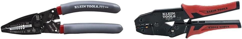 Klein Tools 1019 Klein Kurve Wire Stripper/Crimper/Cutter for B and IDC Connectors, Terminals, More & 3005CR Wire Crimper Tool, Ratcheting Insulated Terminal Crimper for 10 to 22 AWG Wire
