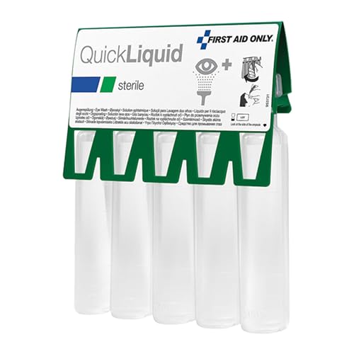 First Aid Only Augenspüllösung QuickLiquid (5 x 20 ml) | Sterile 0.9% Kochsalzlösung als Notfall-Augendusche | 5-er Pack 20ml Natriumchlorid Augenspülflasche für Erste-Hilfe | P-44009 00